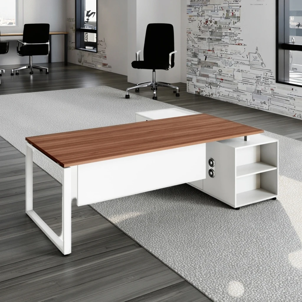 Modern High Quality Executive Office Desk with Multifunctional Lift Socket Storage Cabinet Steel Frame Workstation for Business 4