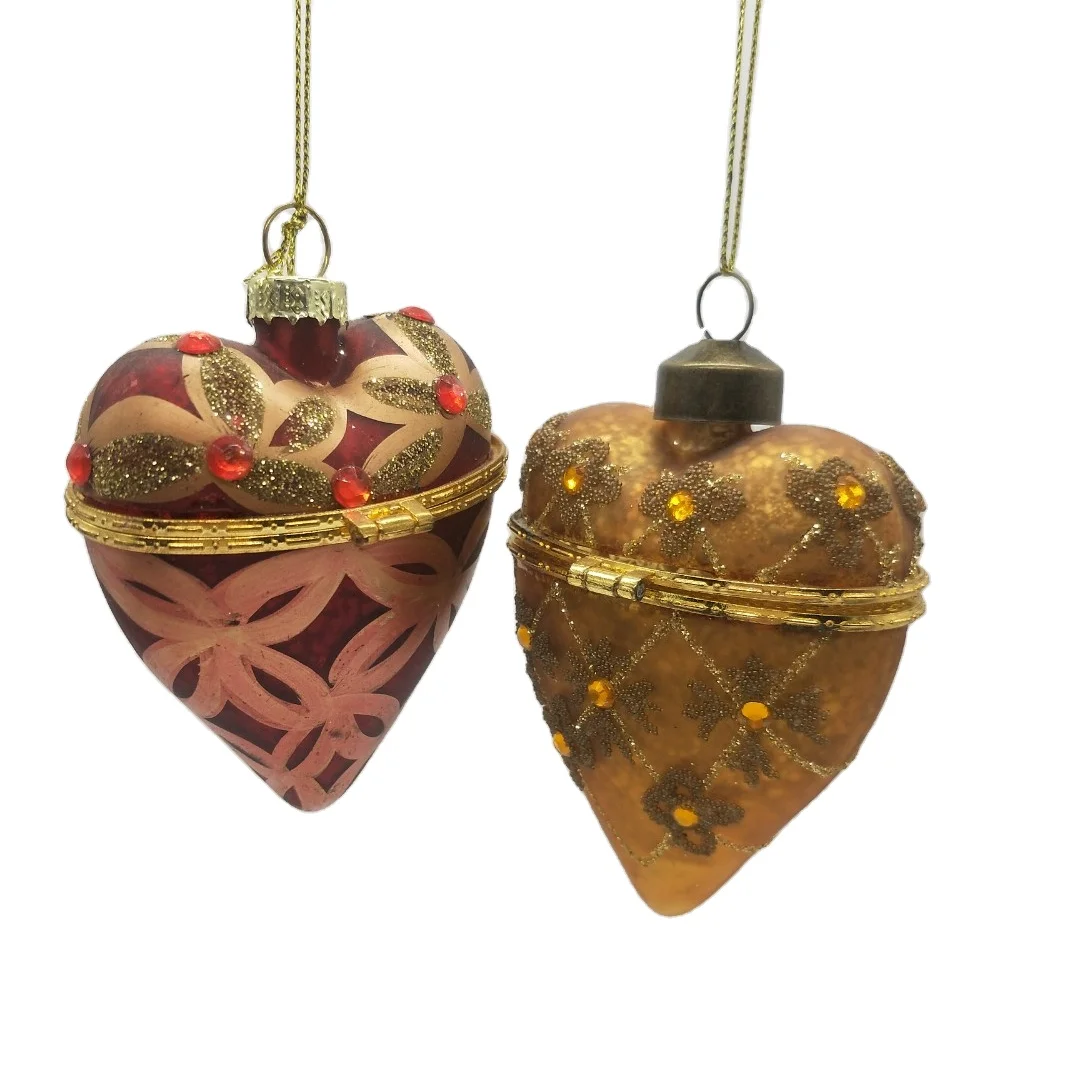 2022 New Arrival Blown Openable Filling Christmas Tree Glass Love Heart Shaped Ornaments Ball Gold Bauble for Xmas Hanging Decor