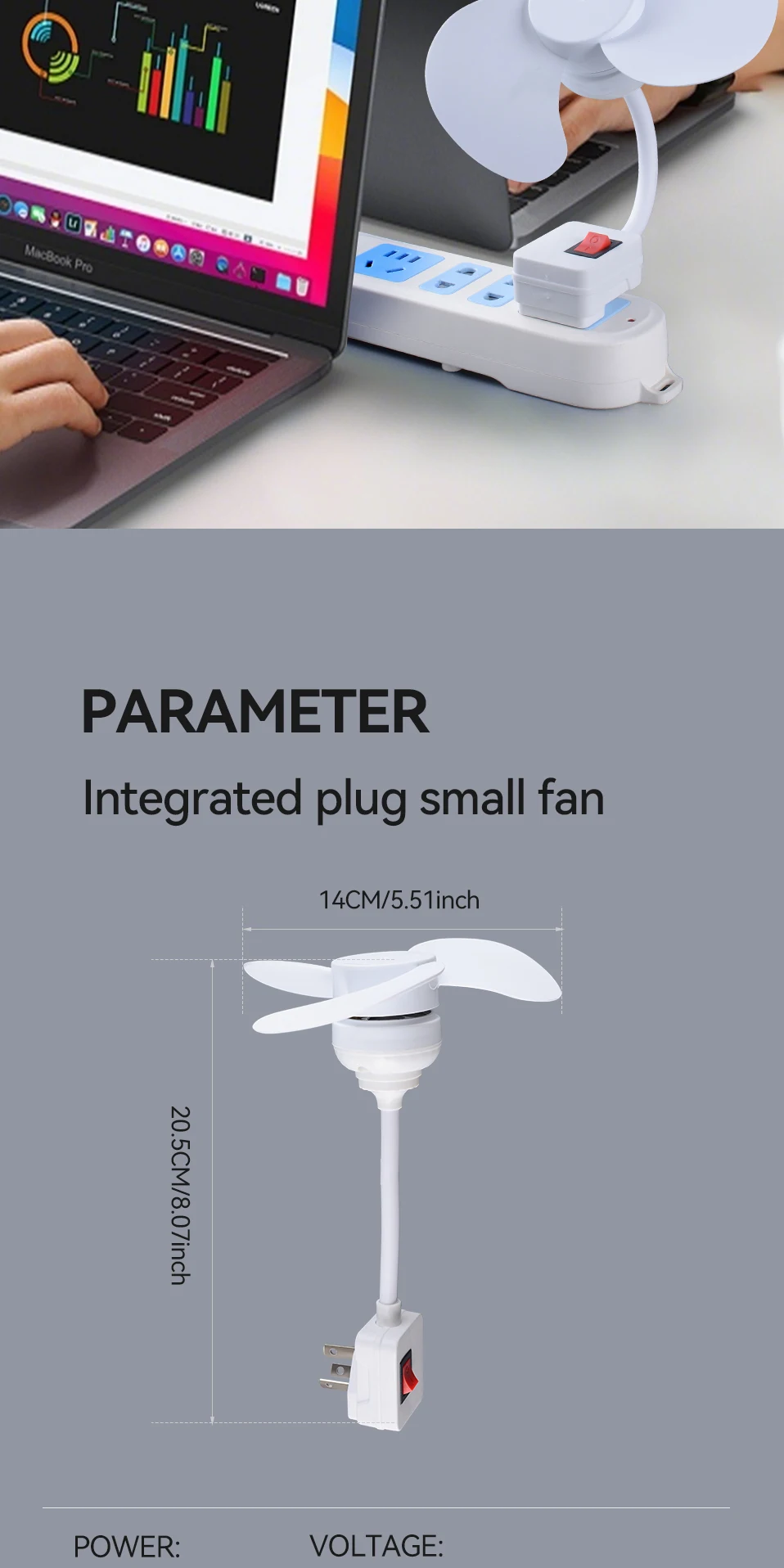 Plug in Portable 5.6W Small Fan 360 ° Bendable AC85-220v 3 Fan Blades Strong Wind Silent Summer Household Fan