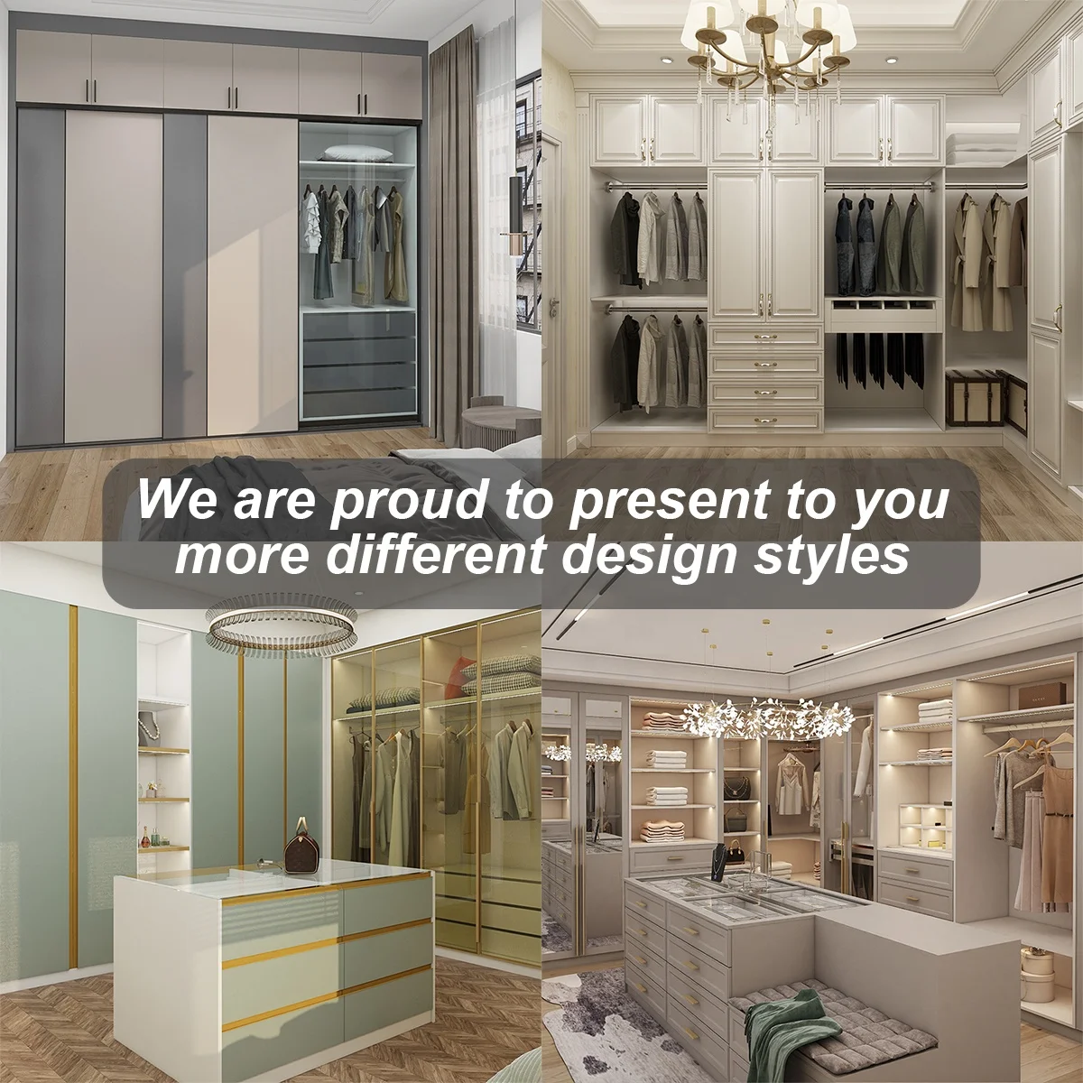 PINAI Cheap Smart Sliding Open Custom Luxury U Shaped Wardrobe Closet