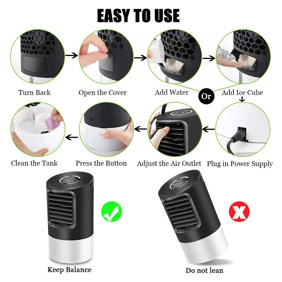 Personal Space Air Cooler Portable Mini Air Conditioner Fan Electric White  Room 18 ABS Household Fan Cooling 24v 18w