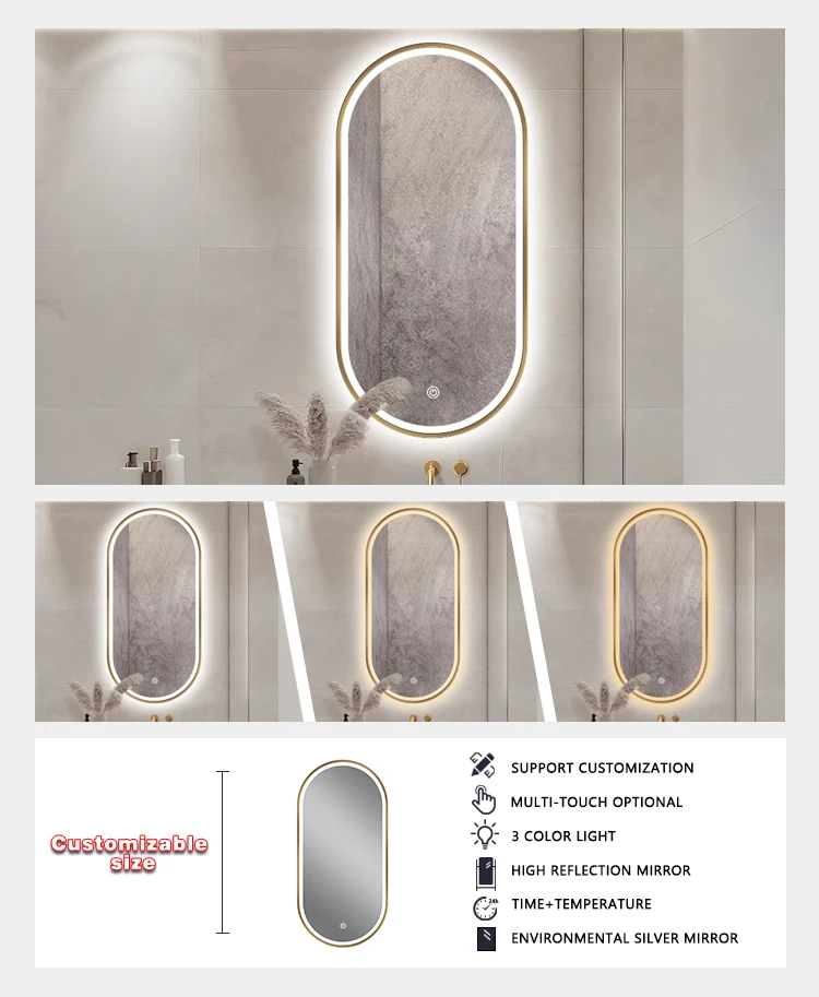 product anti fog smart oval makeup mirror black made to measure bathroom led mirror with black frame battery sensor-7