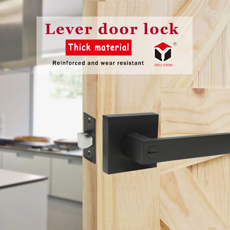 Entry Front Matt Black Zinc Alloy Aluminum Alloy Lever Tubular Lock Pick Door Handle Lock Set