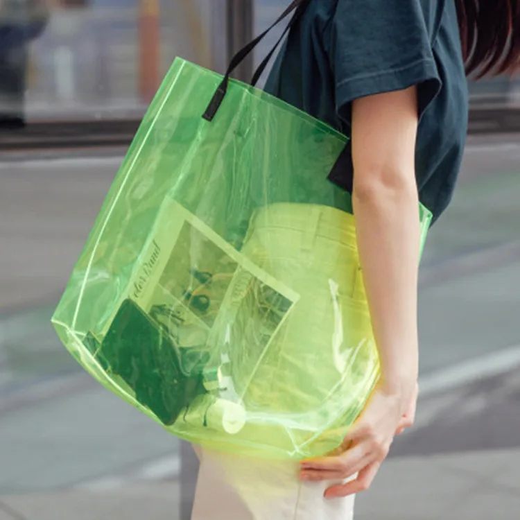 Source Fashion Custom Handbag Thicken Transparent Colorful PVC