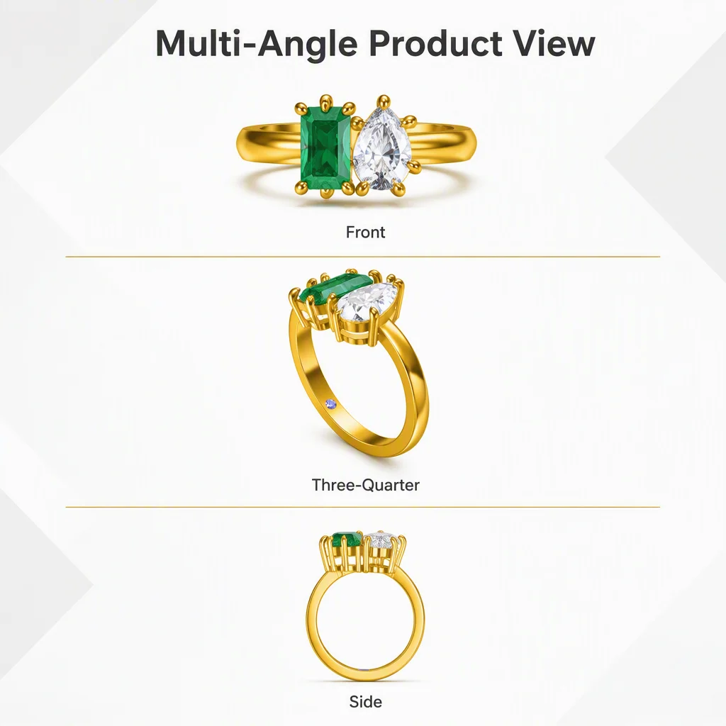 14K Gold Lab Grown Diamond Ring Emerald Cut Pear Round Lab Created Diamond Engagement Ring Lab Diamond Rings for Women