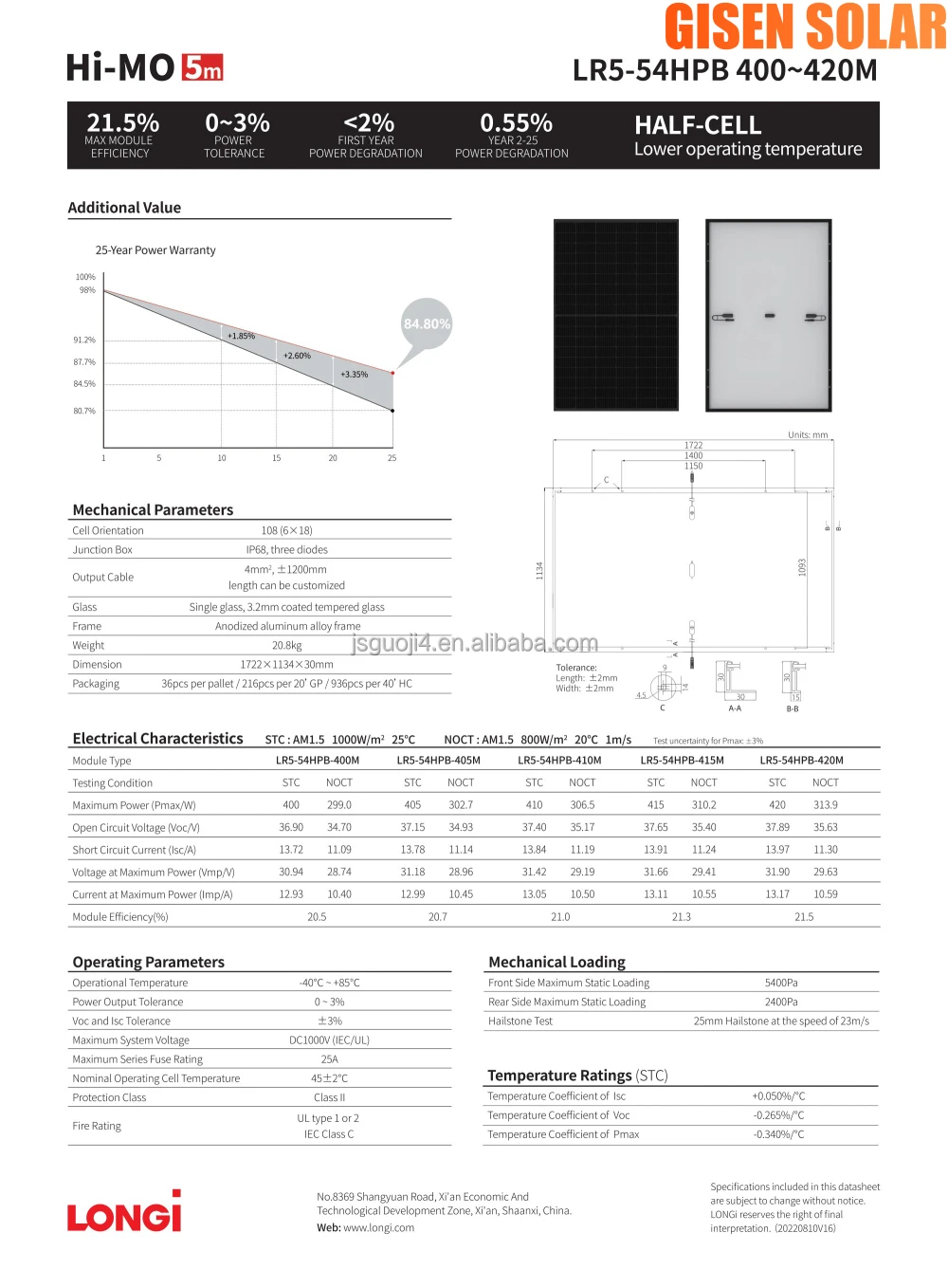 Longi Lr5-54hph 410m Solar Panel Hi-mo 5m Solar Modules Longi Mono ...