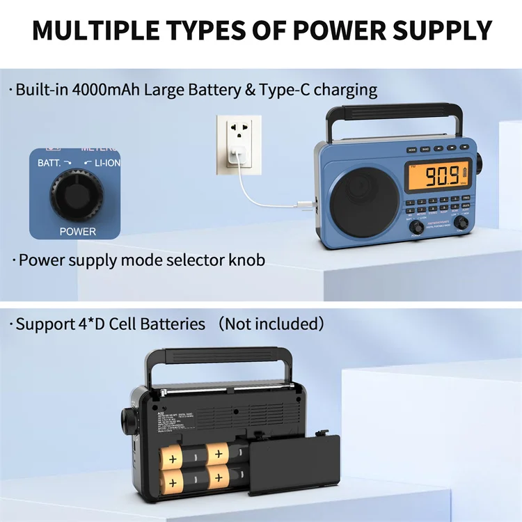 Portable AM/FM/SW/WX Radio with 4000mah Rechargeable Battery