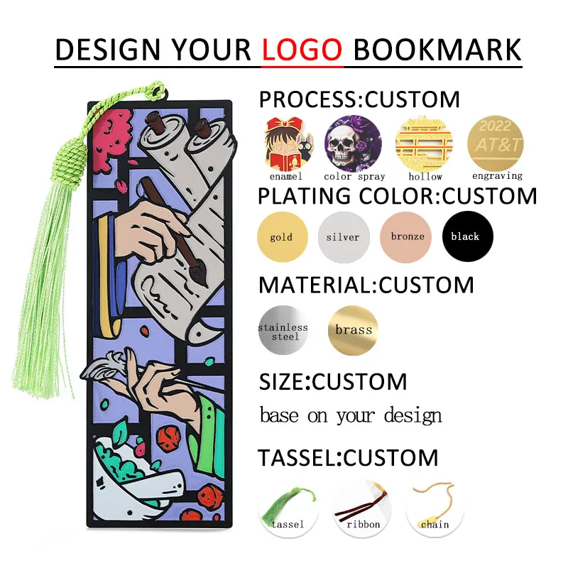 Personalized Bookmarks Bookmark Soft Enamel Color Filled Cute Religious Gold Nickel Plated Printed logo Metal Etched Bookmarks