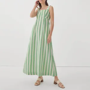 2026 Women's Sweet Casual Woven Linen/Cotton Striped Sleeveless Floral Print Eco-Friendly Washable Bohemian Maxi Dress