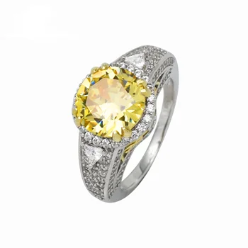 Halo Micro Pave Solitaire 925 Silver Jewellery Woman Yellow Topaz Rings