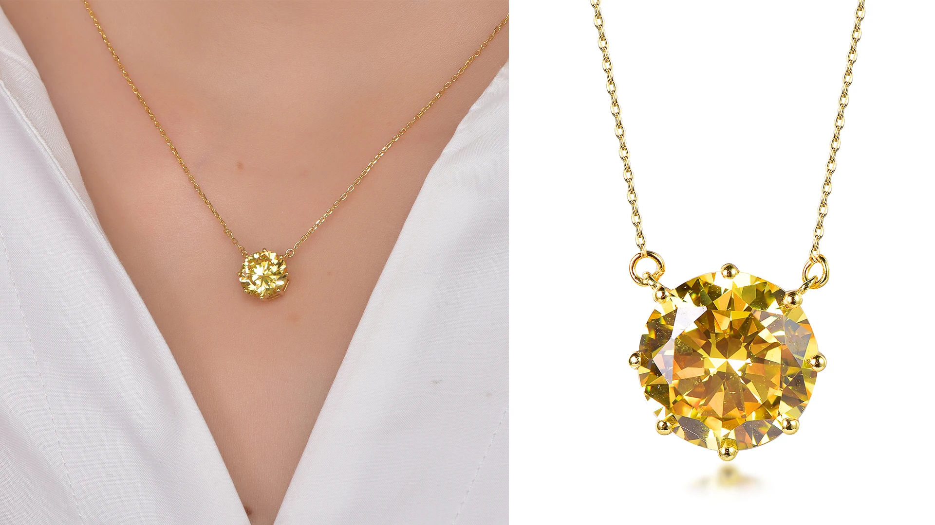 collar de oro canary yellow stone 18k gold Plating chain necklace AAA cz yellow diamond necklace 18k gold Plating necklace