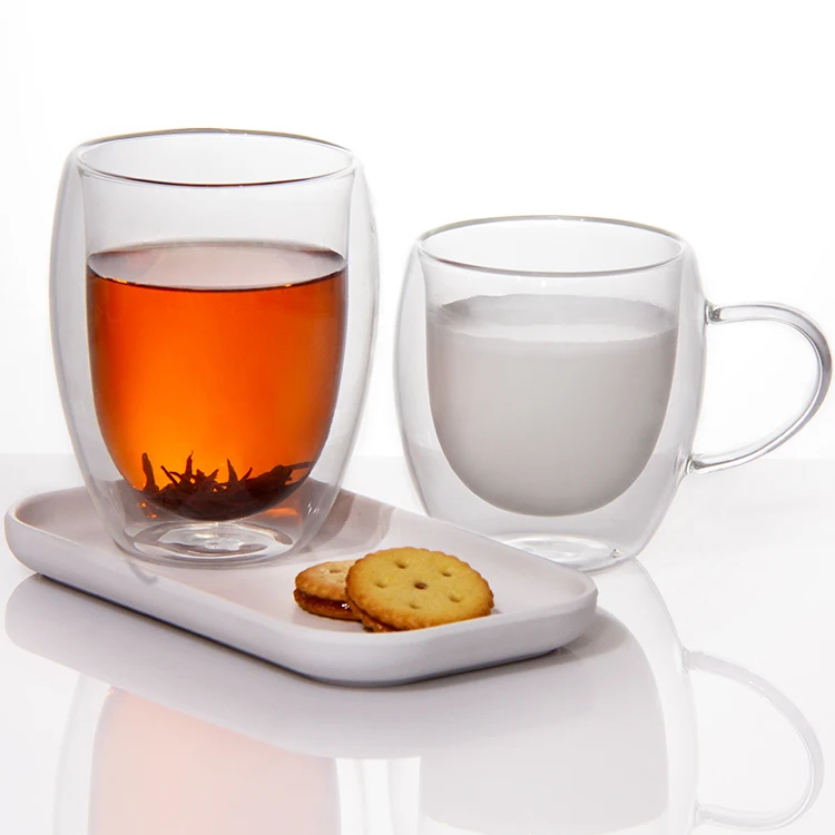 Made in China Manufacture Durable High Borosilicate Double Wall Glass  Coffee Juice Cup Glass Mug With Handles