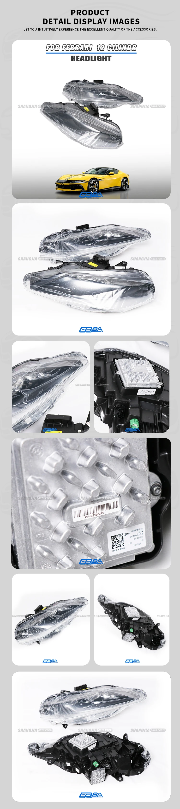Good Quality PP Plastic Accessories Car Headlight For Ferrari 12Cilindri Coupe Spider 812845 812842 factory