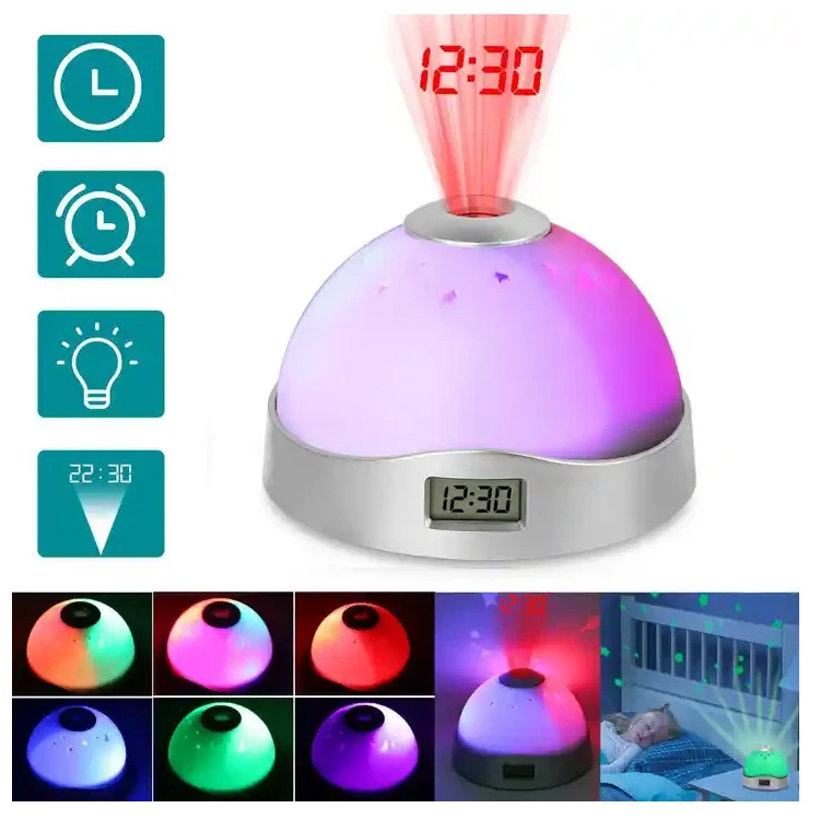 Mini Digital Projection Cube Smart Wake up Night Light Children Analog Retro Digital Projector Talking Table Alarm Clock