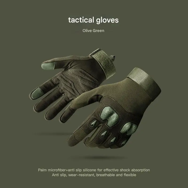 Men's Full-Finger Leather Tactical Gloves Outdoor Sports Fitness Training Motorcycle Riding Non-Slip Touch Screen Compatibility