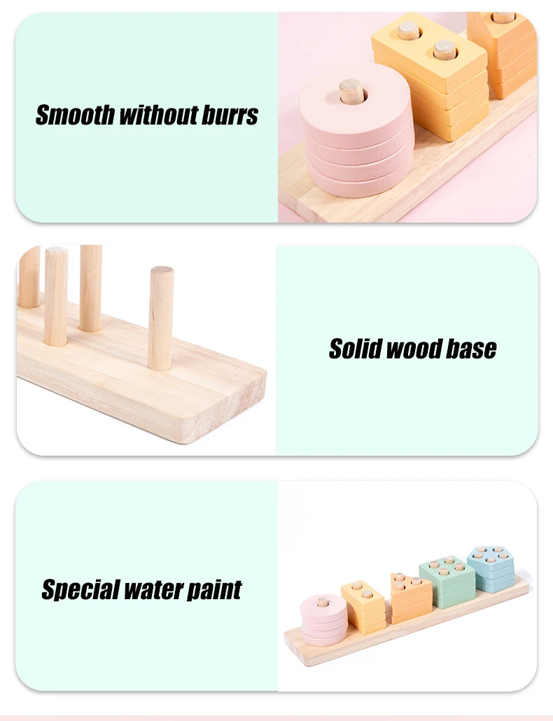 Wooden Sorting Stacking Blocks Kids Color Shape Cognition Block Set ...