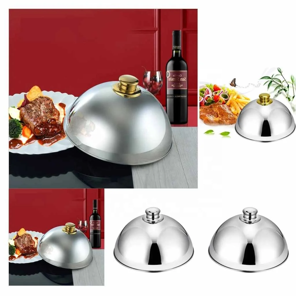 Stainless Steel Cloche Food Cover Dome Serving Plate Dish Dining Dinner For  Home Kitchen Restaurant Cafe