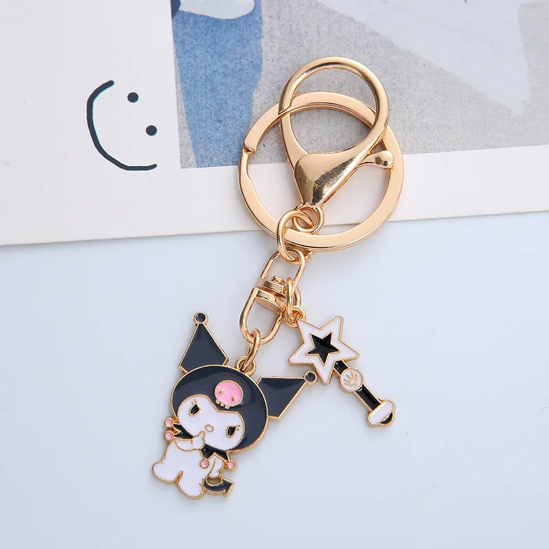 7PC Hello Kitty Kuromi Cinnamoroll Melody Keychain Key Ring Car Bag Silver Chain 