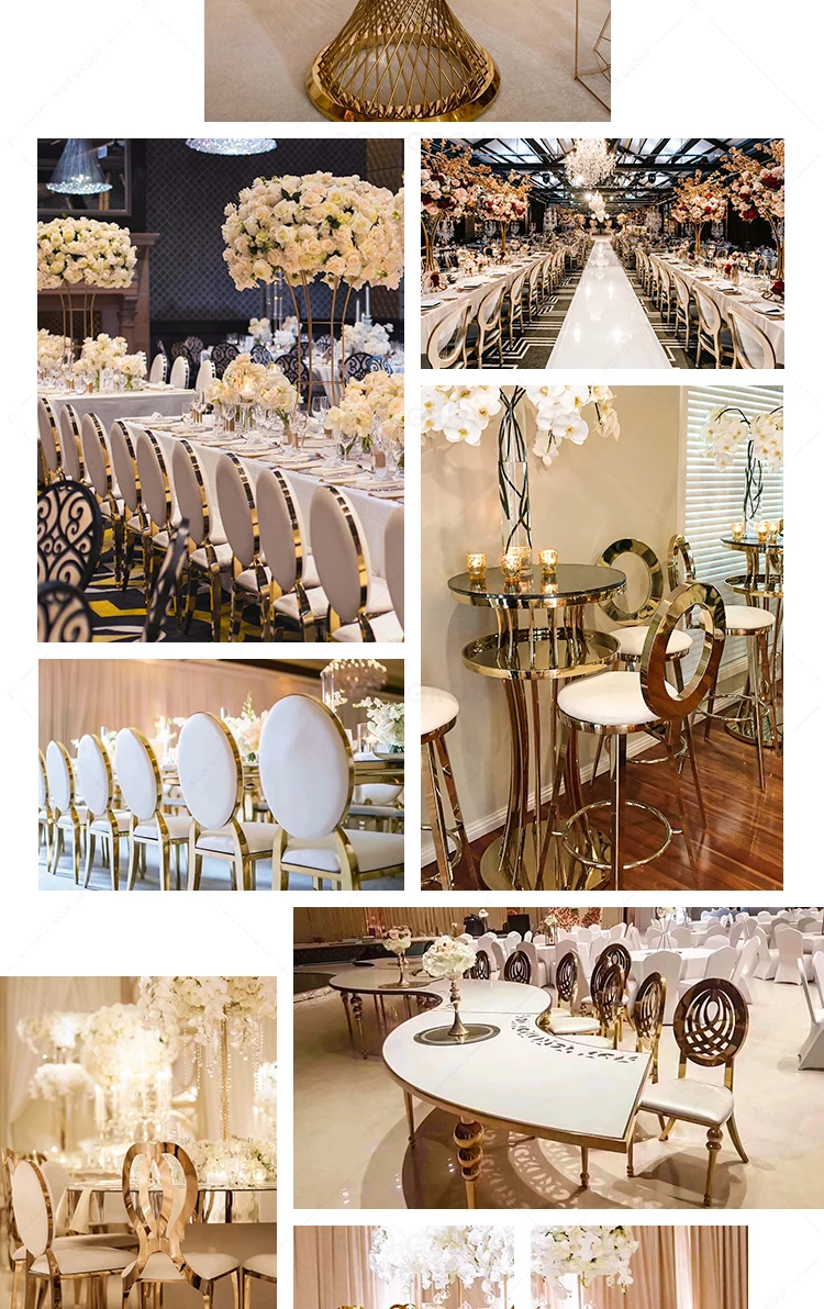 Banquet Pu Leather Dining Stainless Steel Dining Modern Back Floral Designs Gold Wedding Chairs