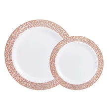 Rose Gold Lace Plates Plastic Cutlery And Cups Set Party Plates