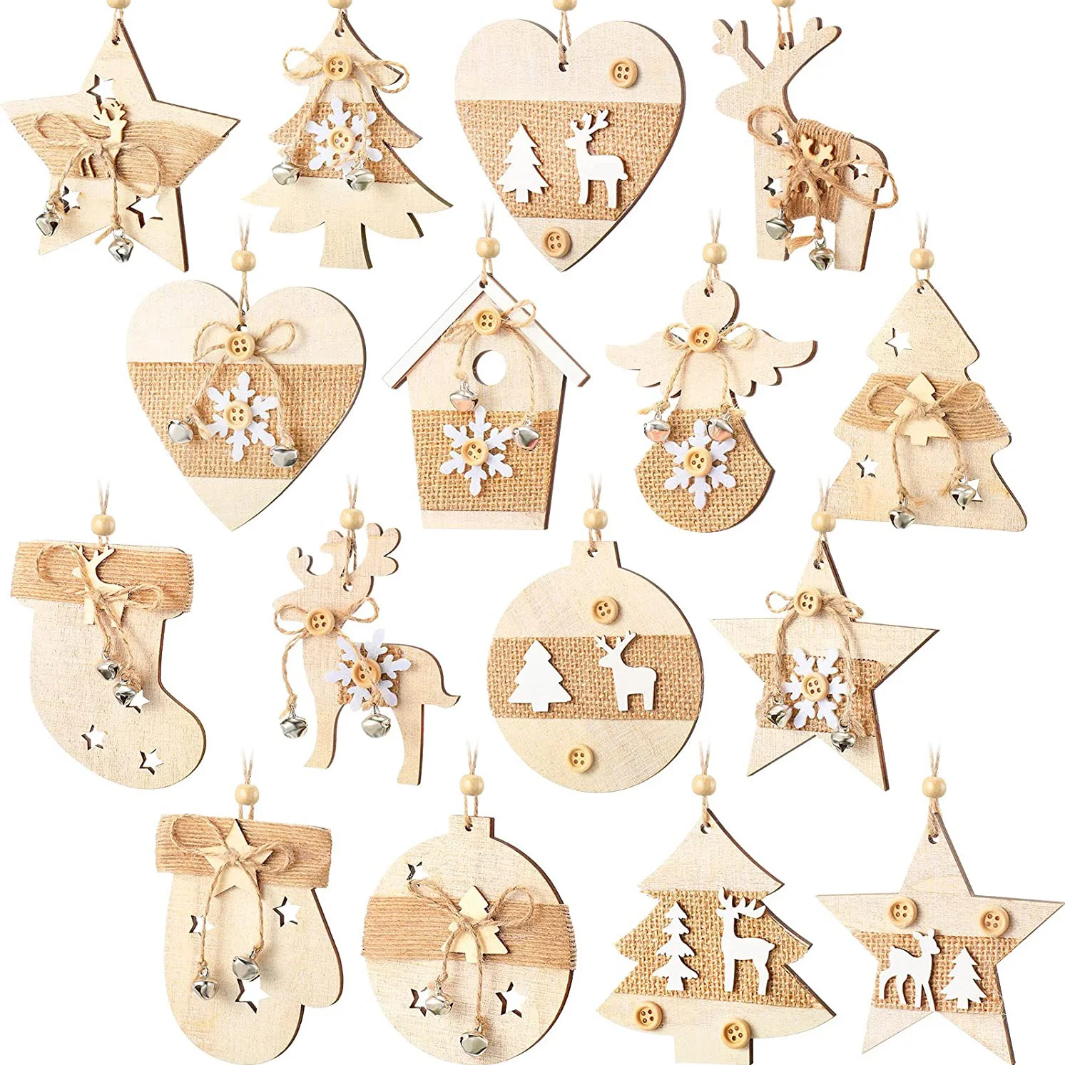 SHATCHI Hand Crafted Wooden Christmas Tree Ornaments – 10cm Hanging Decorations Set