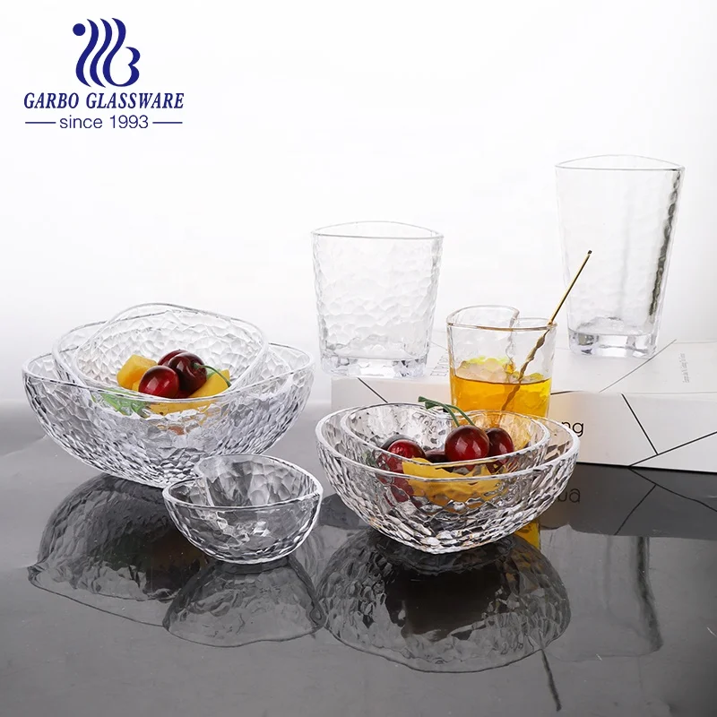 Heart-Shaped Glass Bowl Set Eco-Friendly Hammered Fruit
