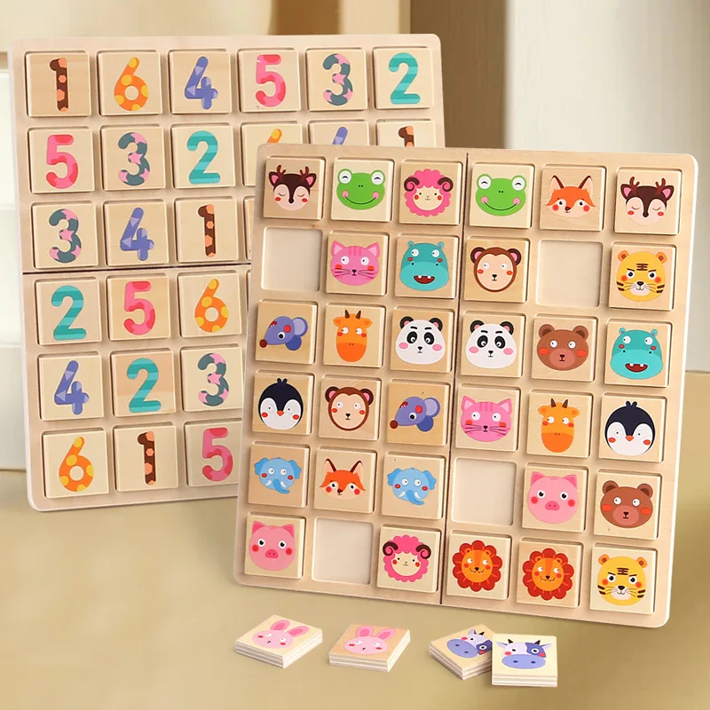 家族向け木製フリップチェスパズルボードゲーム 論理的思考と記憶マッチング 教育玩具 子供向け 持ち運びしやすい旅行向け