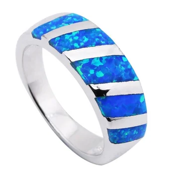 Wholesale Elegant Silver Stainless Steel Oval Blue Opal Stones Jewelry