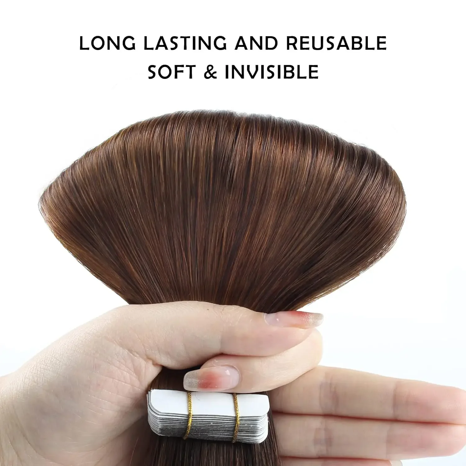 Fita adesiva para extensões de cabelo 100% cabelo humano, fita de trama de pele sem costura_voghion.com