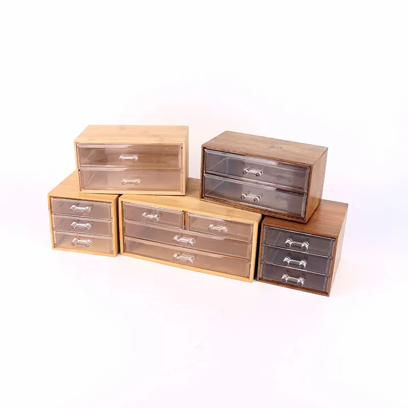 Modern Bamboo Makeup Organizer Clear Acrylic Drawers PS Plastic Stackable Cosmetics Storage Jewelry Desk Aluminum Metal Type