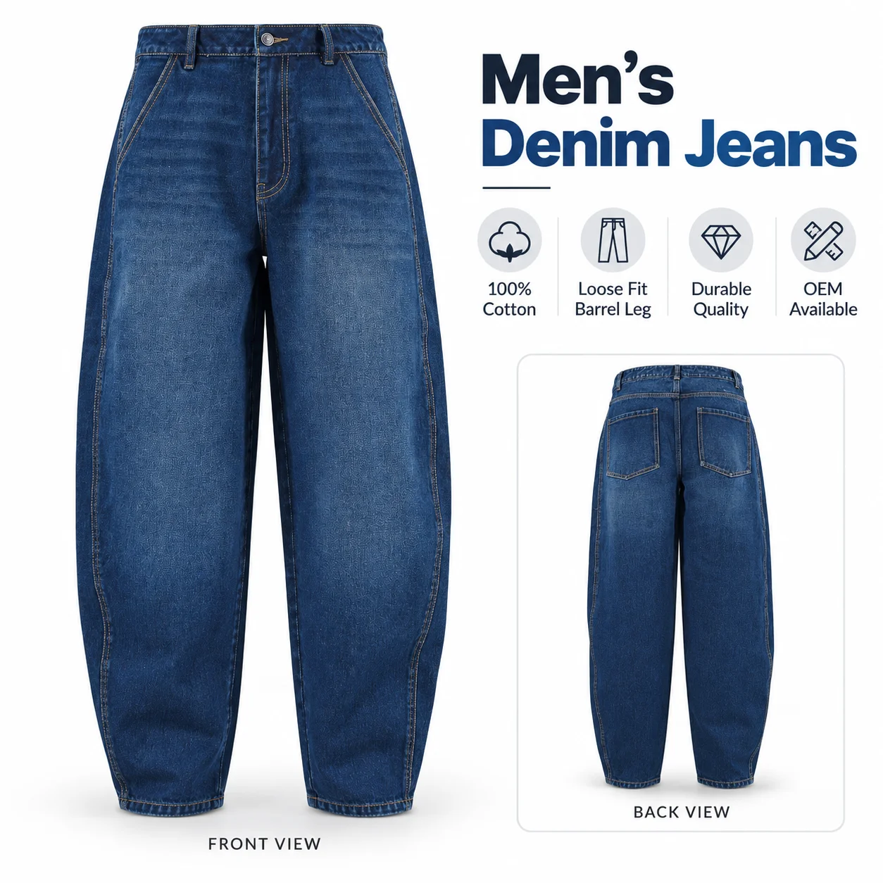 Men's Vintage Washed Scimitar Jeans High Street Trendy Loose Wide-Leg Pants American Slub Pattern Casual Denim Design