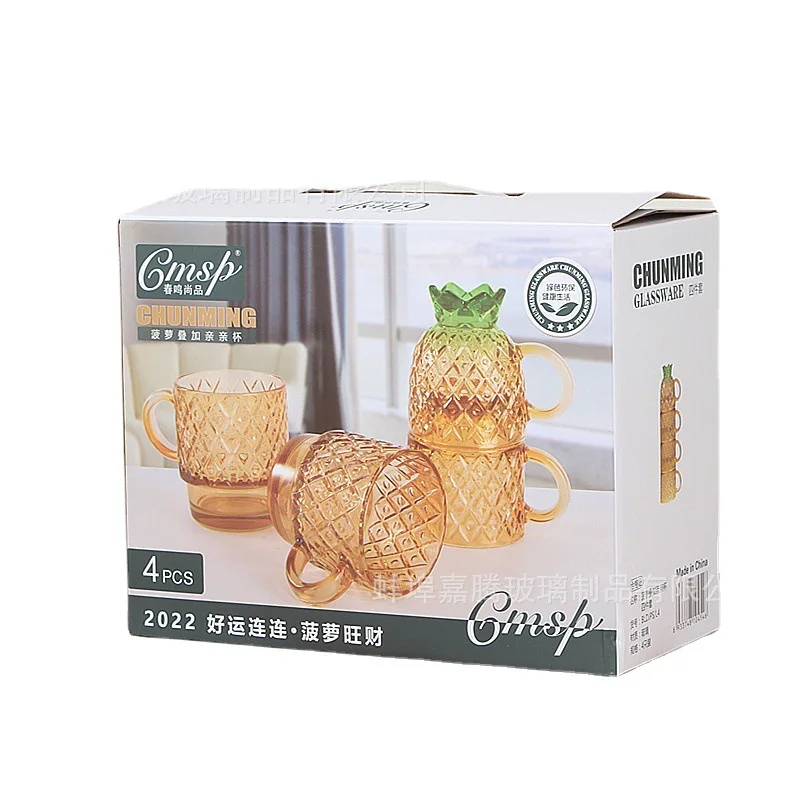 Home glass coffee cup set creative pineapple overlay Cup four piece set opening event exchange gift cup manufacture