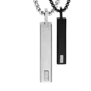 3D Vertical Bar Pendant Necklaces for Men Inlay with Crystallization Titanium Unisex Meteorite Pure Titanium Necklace