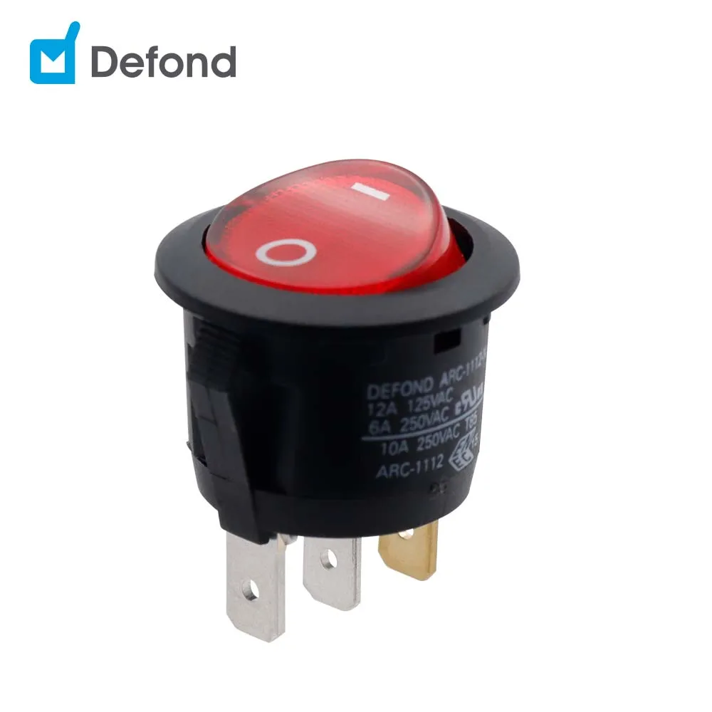 20mm Round Rocker Switch Defond Arc1112ncfl3134r Rocker Switch 6a 250vac 12a T85 Spst