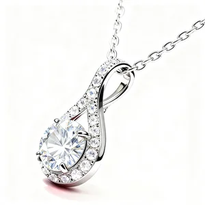 Fine Jewelry Round Cut D Color 1CT Moissanite White Stone Plated Pendant Necklace for Party Gift