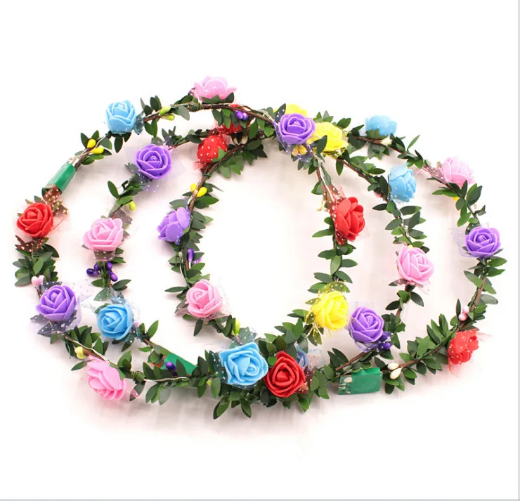 LED Flower Crown Headband Light up Fairy Flower Hair Jewelry  Floral Headpiece Wreath Headdress Hair Wreath for Party Birthday