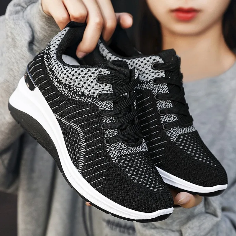 High Quality Latest Design Custom Logo Height Increasing Ladies Chunky Shoes Casual Mesh Wedge Shoes Women Sneakers Shoes