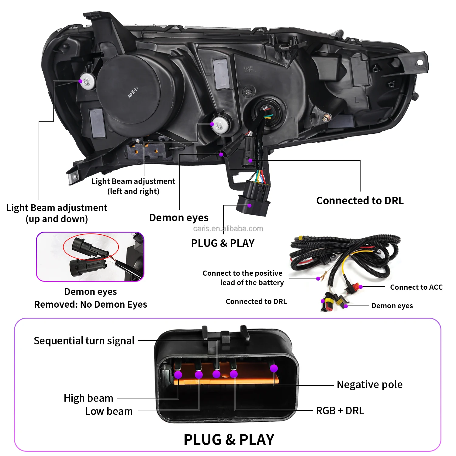 Lámpara RGB de nuevo diseño arcaico con faros de señal de giro secuencial para Mitsubishi Lancer ex Evo 2008-2017 lámpara delantera