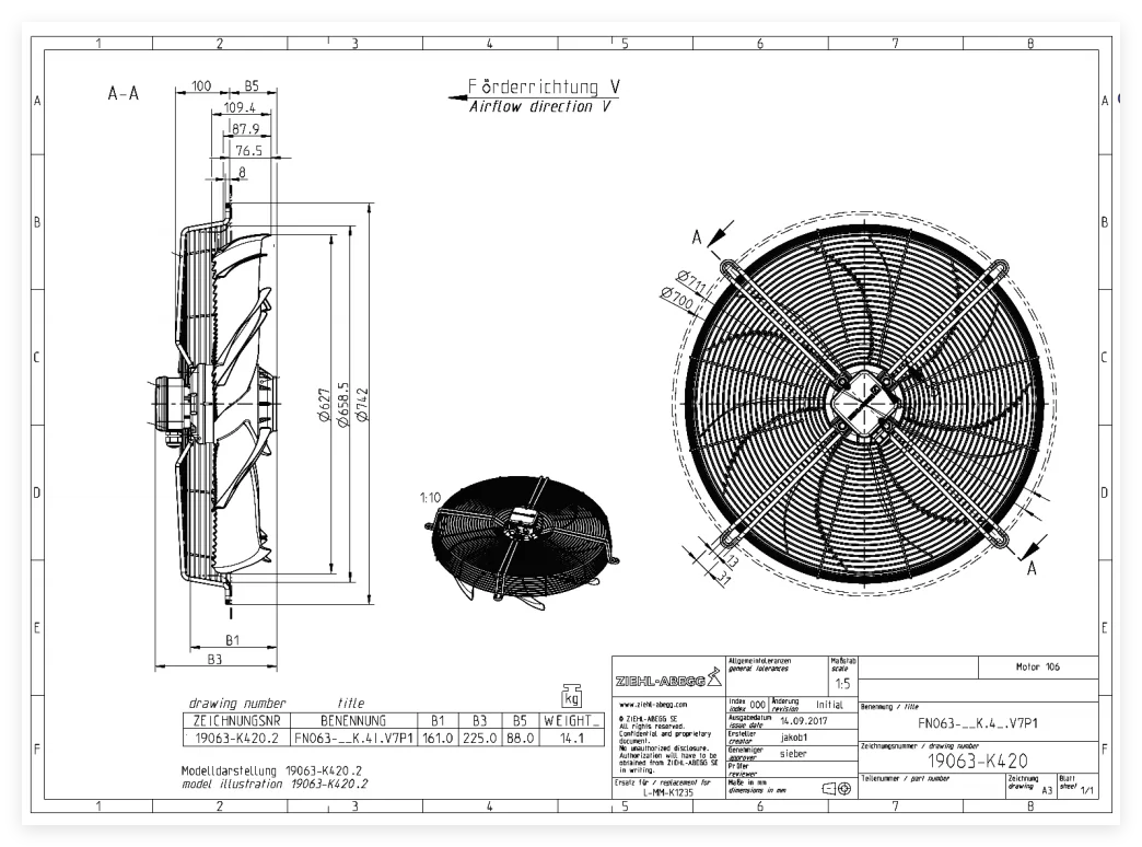 Ahu Axial Cooling Fan, ZIEHL-ABEGG, FN063-6DK.4I.V7P1, 177803 - detail 6