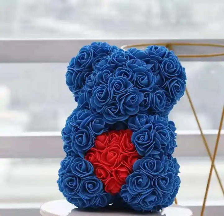 Best Selling Rose Bears In Gift Box 25cm Foam Rose Flower Teddy Bears For Thanksgiving Gift