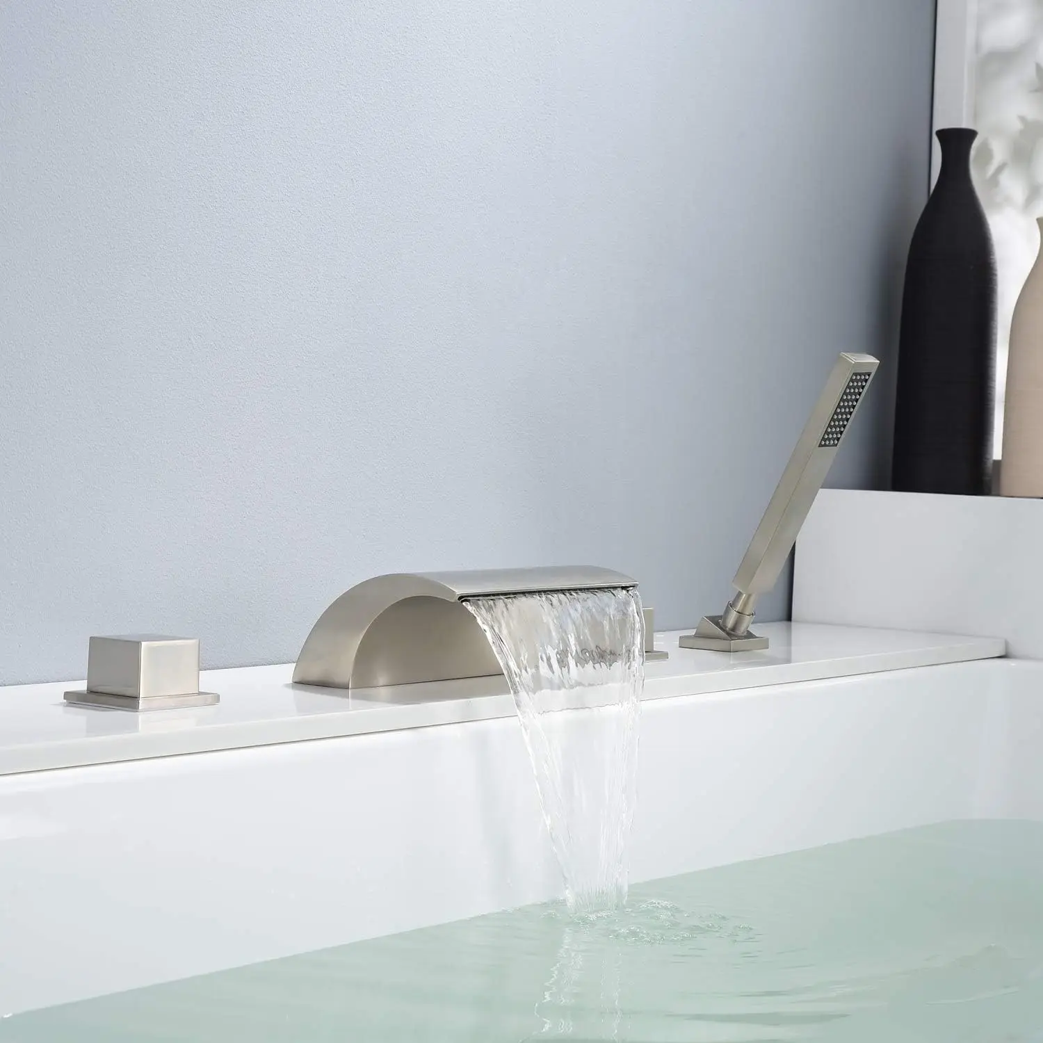Brushed Nickel Waterfall Bathtub Faucet - Durable & Stylish