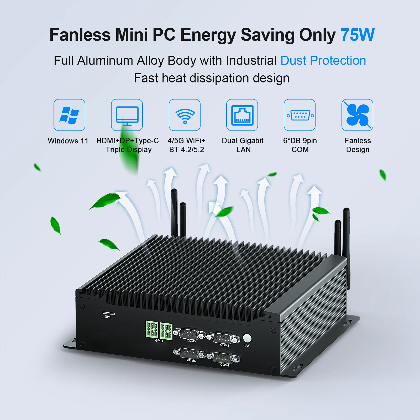 HYSTOU Factory Desktop Computer Intel Core I5 10310U Dual DDR4 GPIO 6 COM Triple Display Industrial Fanless Mini PC