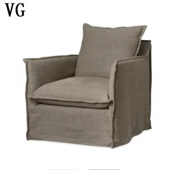 2020 Newest Asia style thin armrest single sofa dining room linen fabric with skirt leisure chair