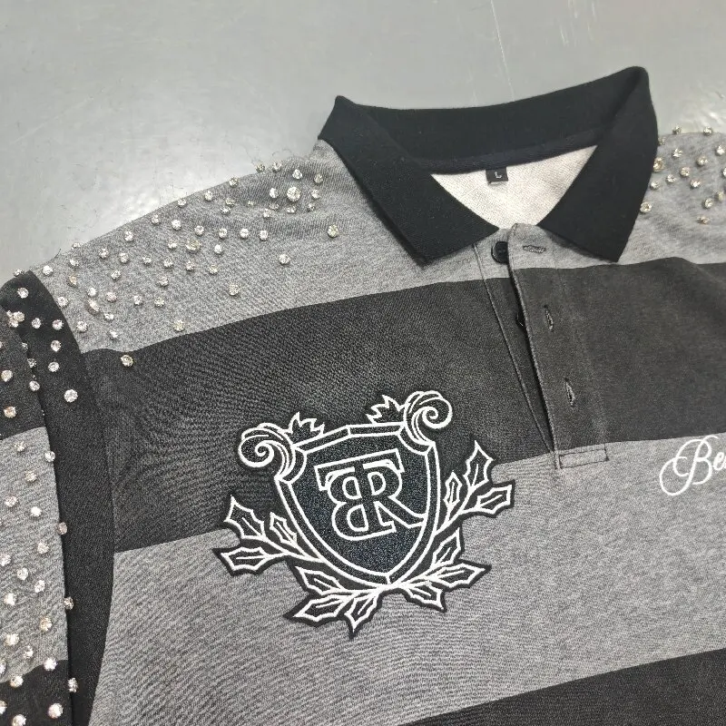 Salati 2026 Custom 100% Cotton Men's Polo Rugby Shirts with Embroidery Screen Printing & Rhinestone Logo gallery 5