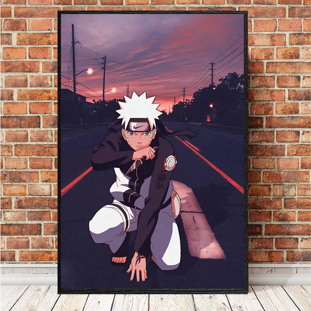 Toile mur Art photo décor à la maison salon 5 pièces Naruto et Sasuke  peinture HD impression Anime personnage affiche avec cadre