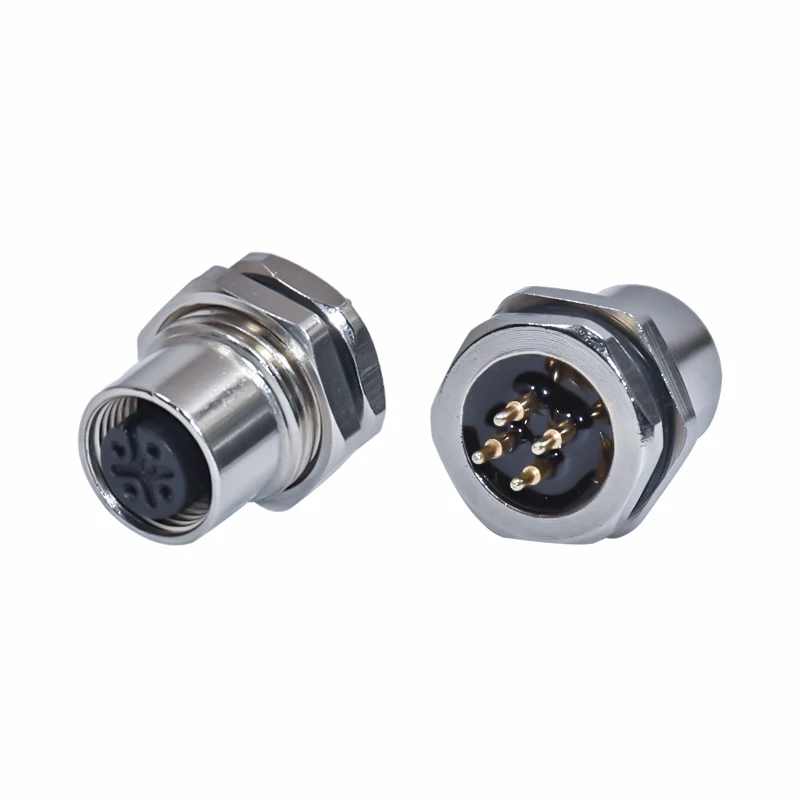 Circular IP67 male female screw waterproof electrical panel mount socket M12 cable connector