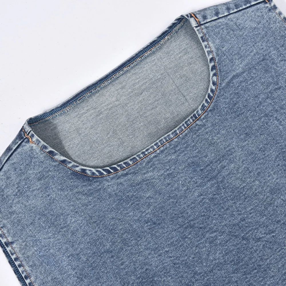 Charm Trending Products New Arrivals Two Piece Set Women Denim Clothing Denim Crop Top Denim Mini Skirt Set Women details