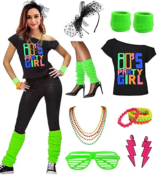 Womens I Love The 80's Disco 80s Costume Outfit Accessories (xs-2xl) - Buy 80s  Costume Outfit Accessories,80s Women's Costume Outfit Accessories  Set,Amazon Hot Selling T-shirt Tutu Headband Earring Necklace Leg Warmers  Product