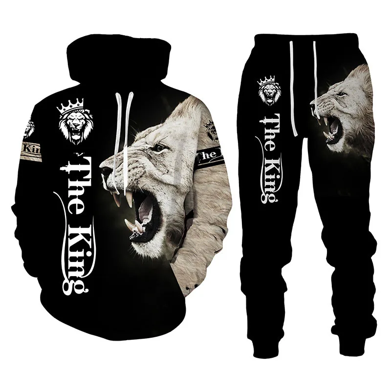 Autumn Winter Men Clothing 2 Piece Sets Joggers 3D The Lion King Printed Tracuit Plus Size Men'S Hoodies Set_voghion.com