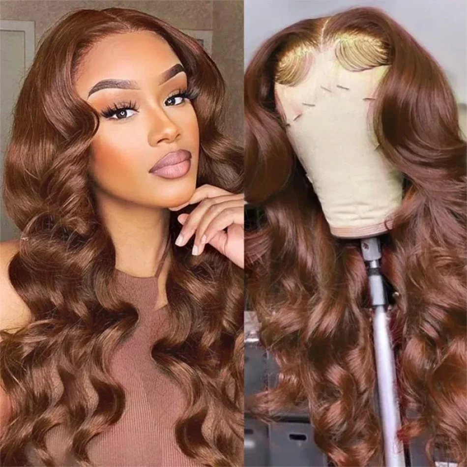 Parrucche per capelli umani con pizzo frontale e onda del corpo color cioccolato per le donne_voghion.com